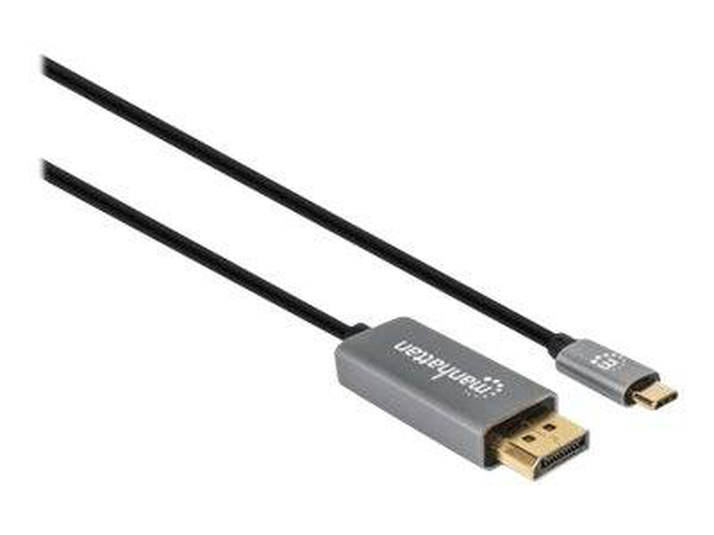 Manhattan USB-c to displayport 1.4 cable, 8k@60hz, 2m, male to male, black, equivalent to startech cdp2dp146b (except 20cm longer), three year warranty, polybag - displayport cable - 24 pin USB-c (m) to displayport (m) - 2 m - 4k120hz support, 8k60hz supp-null