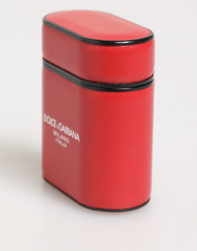 Red white calfskin leather logo flip holder AirPods case-null