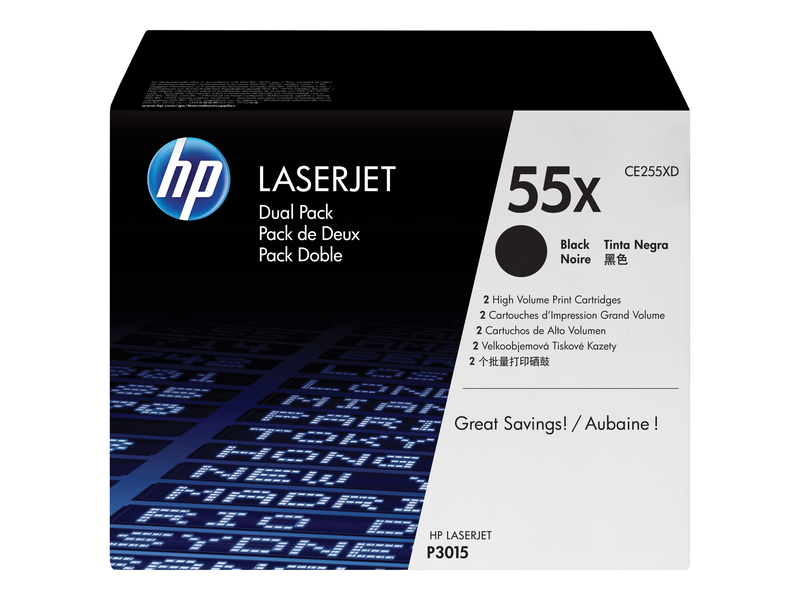 Hp 55x ce255xd 2-pack high yield black original laserjet toner cartridge, , medium-null