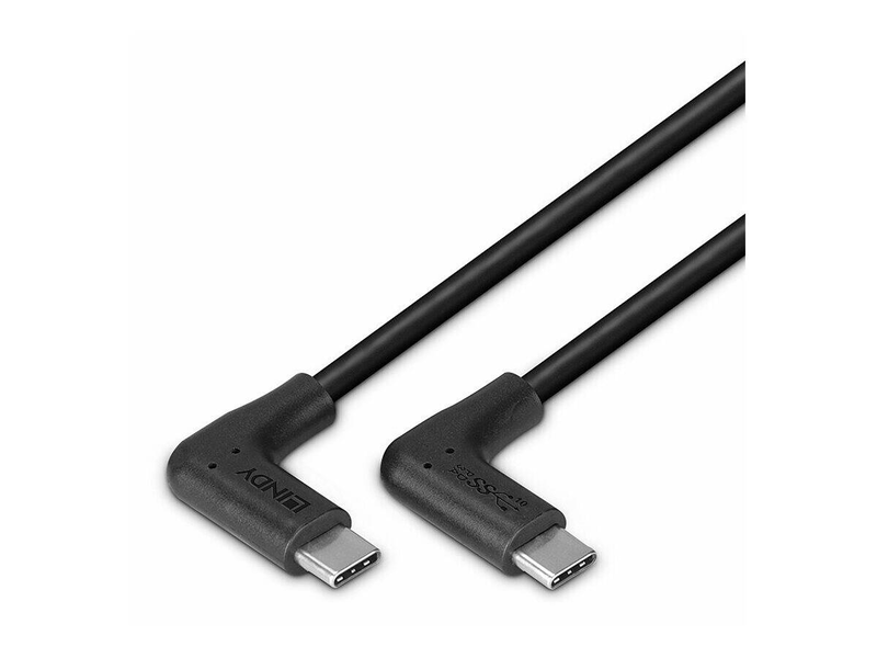 Lindy - USB cable - 24 pin USB-c (m) right-angled to 24 pin USB-c (m) right-angled - USB 3.2 Gen 2 - 1 m - up to 10GBps data transfer rate, round - black-null
