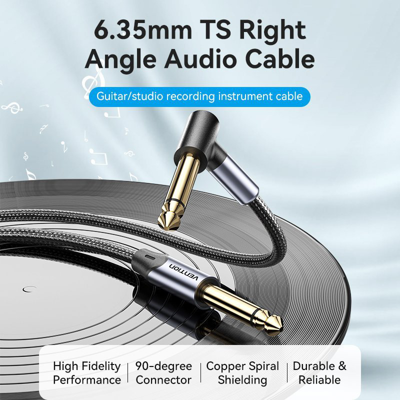 Vention audio 6.3mm m to 6.3mm m right angle braided-metal 3.0m bkehi, , medium-null
