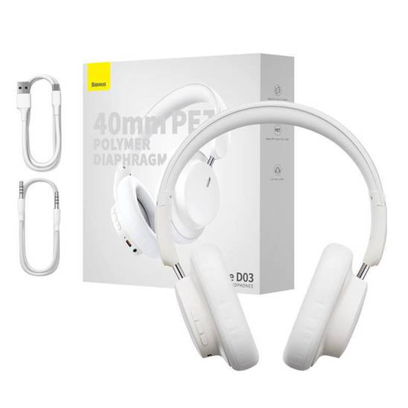 Baseus bowie d03 on-ear wireless headphones bluetooth/USB-c white-null