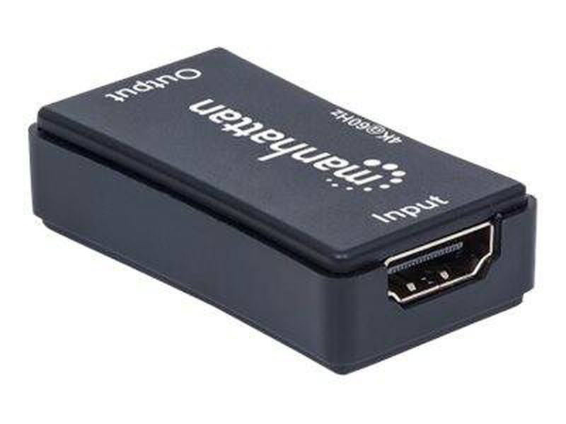 Manhattan HDMI repeater, 4k@60hz, active, boosts HDMI signal up to 40m, black, three year warranty, blister - video/audio extender - HDMI - up to 40 m-null