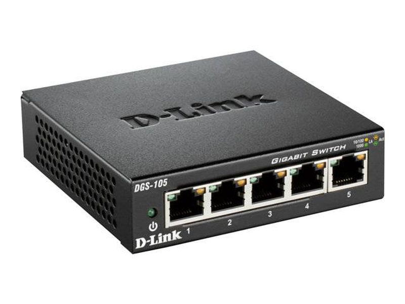 D-link dgs-105 5-port gigabit unmanaged metal desktop switch d-link green plug and play black-null