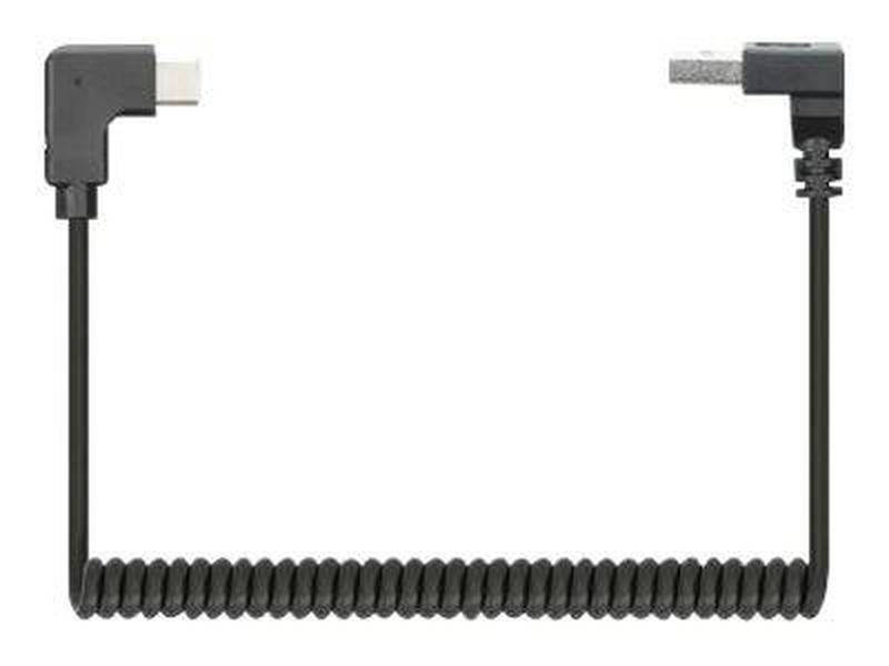 Manhattan USB-c to USB-a cable, 1m, male to male, black, 480 mbps (USB 2.0), tangle resistant curly design, angled connectors, ideal for charging cabinets/carts, hi-speed USB,-null