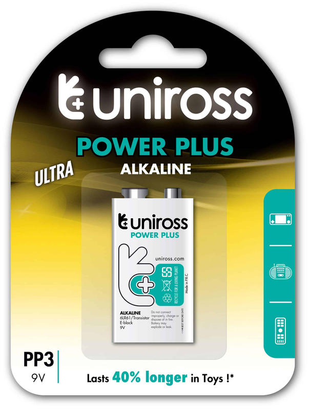 Uniross alkaline pp3 9v power plus battery, , medium-null