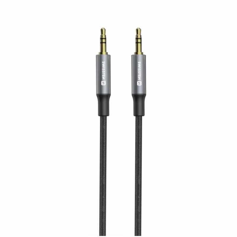 Swissten stereo audio aux &kappa;&alpha;&lambda;ώ&delta;&iota;&omicron; jack 3.5mm &sigma;&epsilon; jack 3.5mm braided 1.5m 73501215 &mu;&alpha;ύ&rho;&omicron;, , medium-null