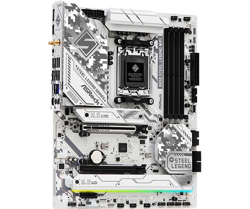 Asrock b650 steel legend Wi-Fi atx motherboard socket am5 AMD b650 ddr5 pcie 5.0 triple m.2 Wi-Fi 6e 2.5GBe grey-null