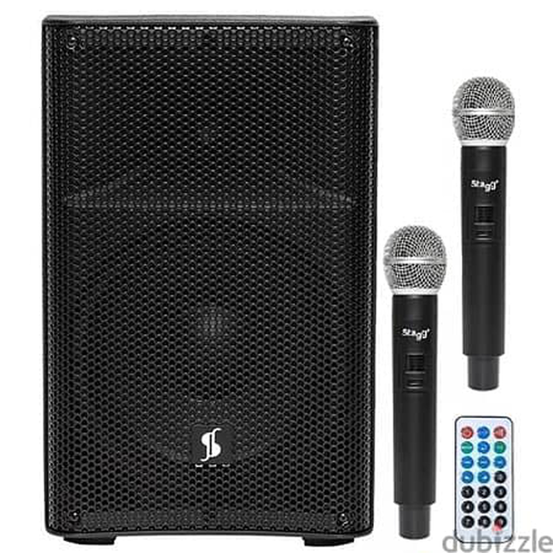 Stagg as-15b battery powered speaker with wireless microphones image number null