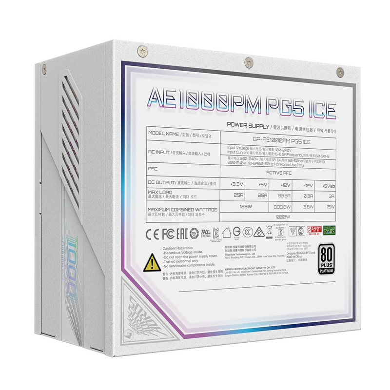 Gigabyte aorus elite ae1000pm pg5 ice 1000w atx 3.0 fully modular power supply 80 plus platinum pcie 5.0 white-null