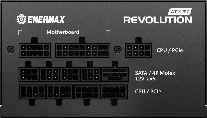 Enermax revolution atx 3.1 1200w psu 80+ gold fully modular pcie 5.1 native 12v-2x6 semi-fanless japanese caps black-null