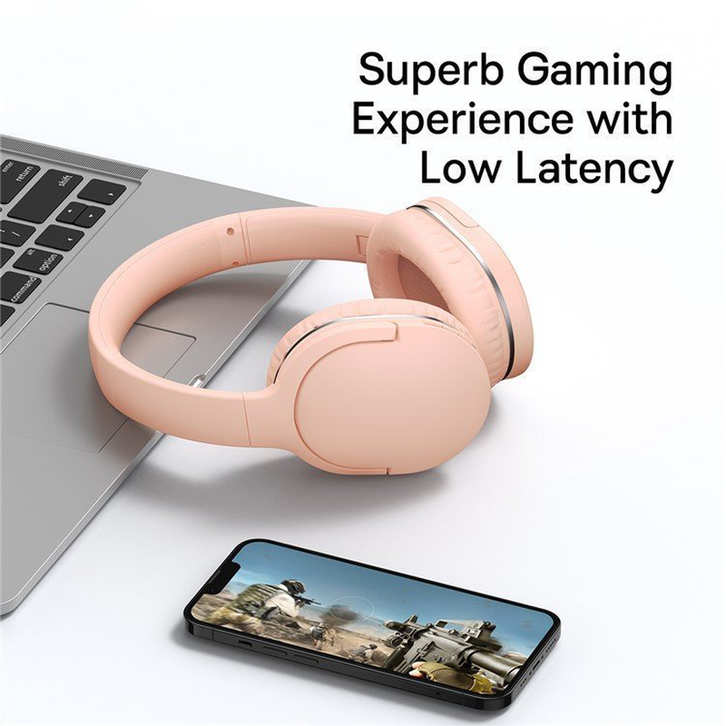 Baseus encok d02 pro over ear wireless headphones bluetooth 40 operating hrs pink, , medium-null