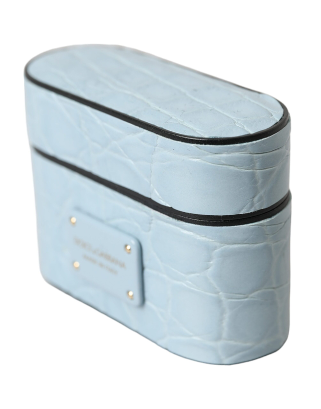 Light blue leather metal logo plaque AirPods case-null