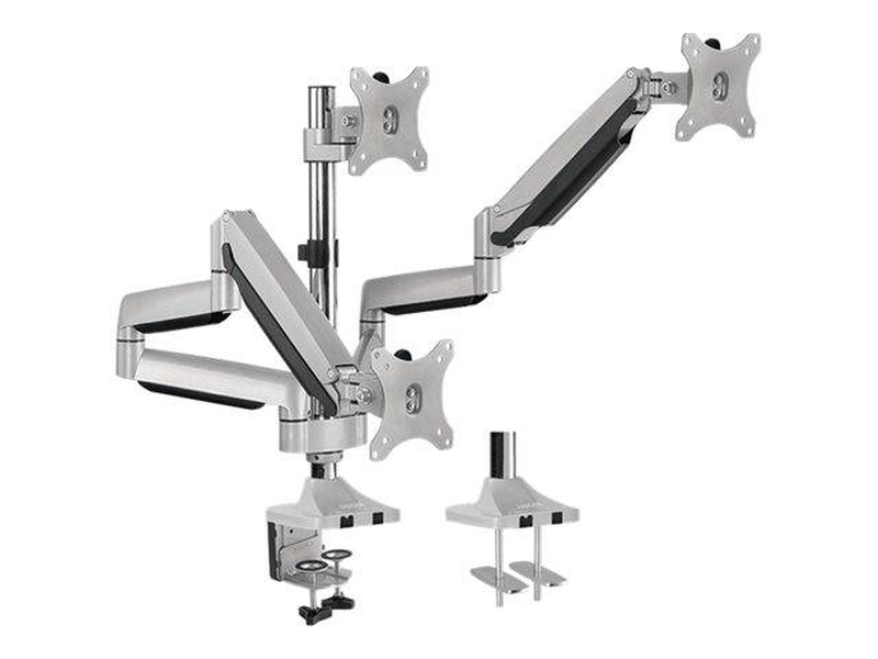 Logilink bp0052 triple monitor desk mount gas spring for three 13-32 inch displays 7kg aluminium silver-null