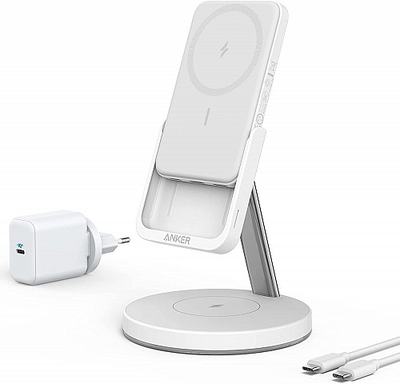 Anker powerwave mag-go 2-in-1 5k magnetic powerbank ans wireless stand 5000mAh white, , medium