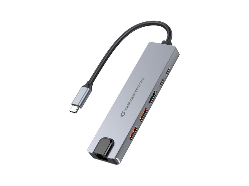 Conceptronic donn29g 6-in-1 USB 3.2 Gen 2 docking station, 4k60hz HDMI, USB-a 10GBps x 2, USB-c 10GBps, gbe lan, 140w USB pd 3.1, wired, USB 3.2 Gen 2 (3.1 Gen 2) Type-C, 140 w, 10,100,1000 mbit/s, ieee 802.3ab, grey, , medium-null