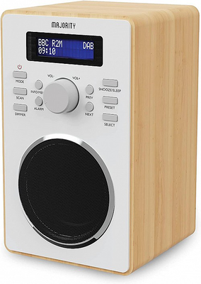 Majority barton radio digital fm,led display,dual alarms,snooze oak