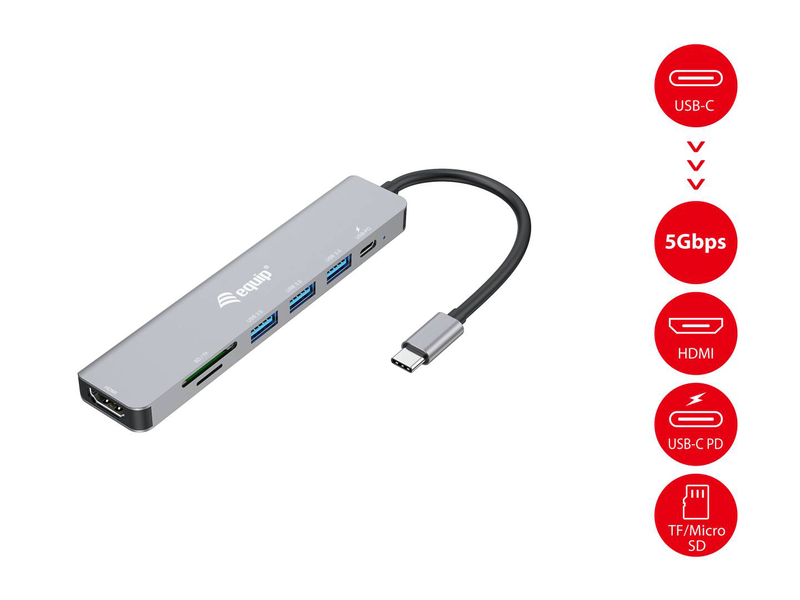 Equip 133494 USB-c 7-in-1 multiport adapter HDMI 4k 3x USB-a sd microsd 100w pd-null