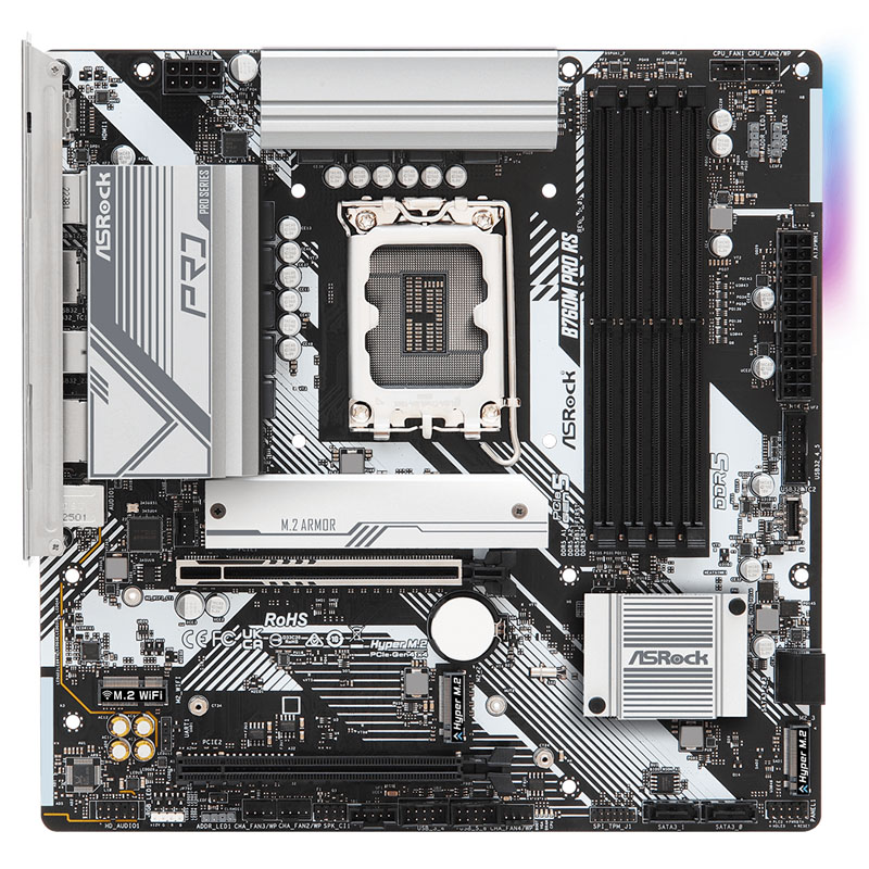 Asrock b760m pro rs micro-atx motherboard lga 1700 intel b760 ddr5 pcie 5.0 x16 triple m.2 2.5GBe USB-c HDMI dp black-null