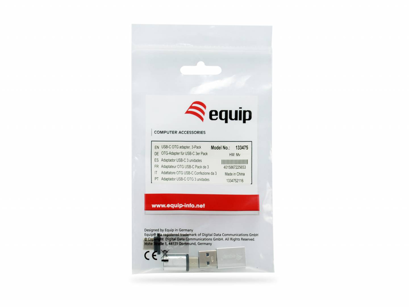 Equip USB-c otg adapter / 3-pack / USB c / USB c / USB a / USB a / micro-USB / USB c / silver / m/f / pnp / 3 pcs, , medium-null