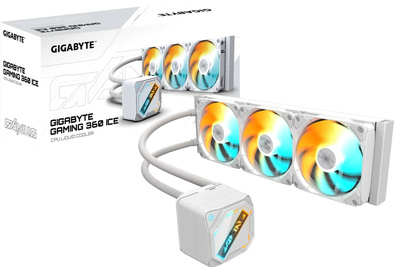 Gigabyte gaming 360 ice argb liquid CPU cooler 360mm aio white triple 120mm ez-chain fans copper base-null