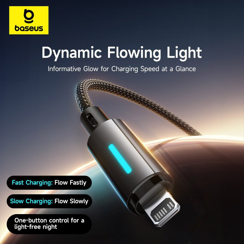 Baseus cable lightning to USB-c lit button series 20w 1m cosmic black, , medium-null