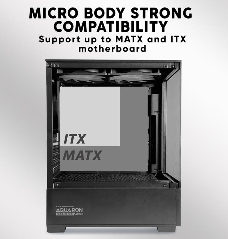 Armaggeddon gaming case m-atx aquaron duplex one black + 3xargb (bottom USB), , medium-null