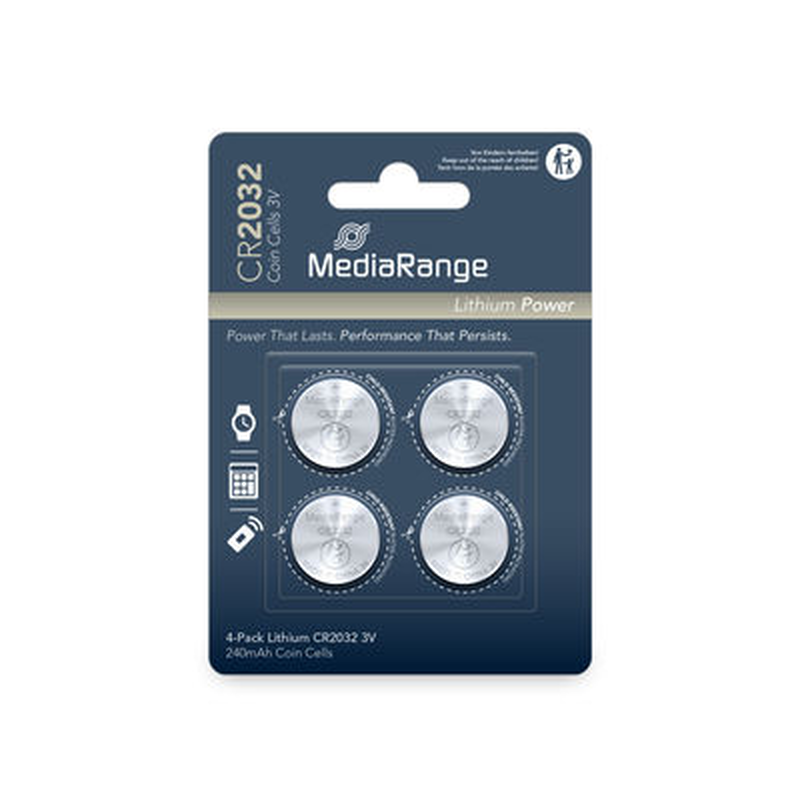 Mediarange lithium coin cells cr2032|3v pack4, , medium-null