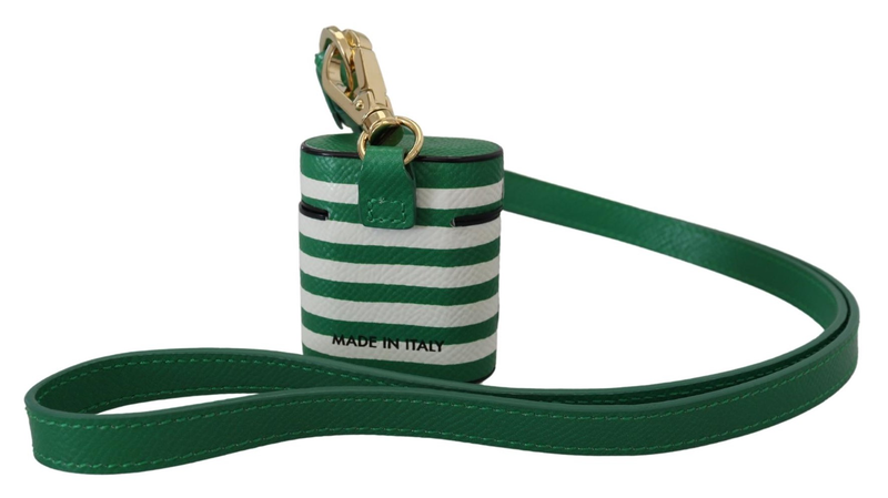 Green leather strap gold metal logo AirPods case-null