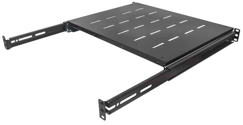 Intellinet 19" sliding shelf, 1u, 800 to 1000mm depth, shelf depth 550mm, black - rack shelf - black, ral 9005 - 1u - 19", , medium-null