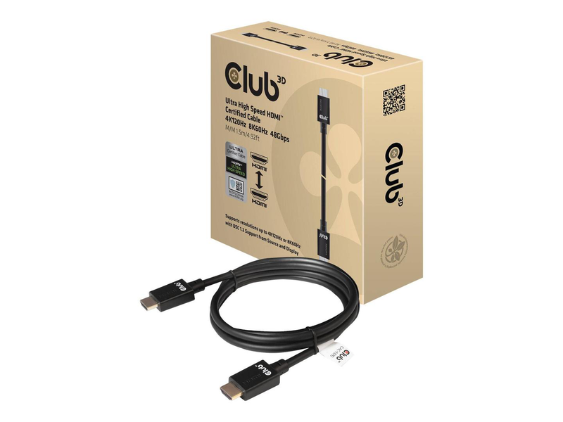 Club 3d - ultra high speed - HDMI cable - HDMI male to HDMI male - 1.5 m - 4k120hz support, 8k60hz support, , medium-null