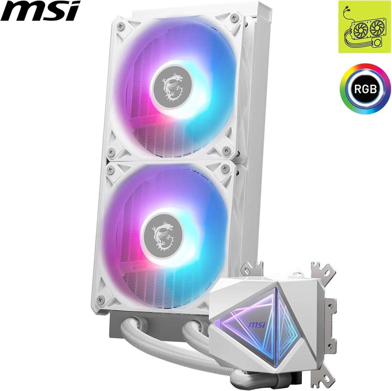 Msi mag coreliquid i240 white 240mm aio liquid CPU cooler dual 120mm argb fans infinity-mirror pump intel AMD-null