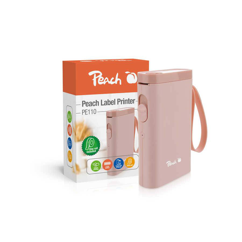 Peach pe110-pi portable label printer | 203 dpi | bluetooth | USB-c | pink, , medium-null
