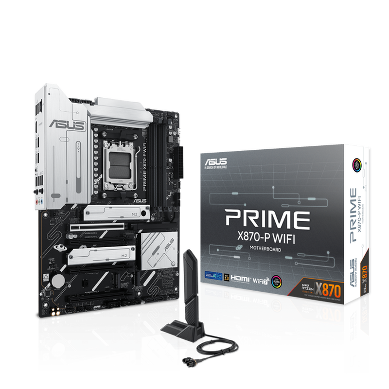 Asus prime x870-p Wi-Fi atx motherboard socket am5 AMD x870 ddr5 pcie 5.0 quad m.2 Wi-Fi 7 USB4 2.5GBe black-null