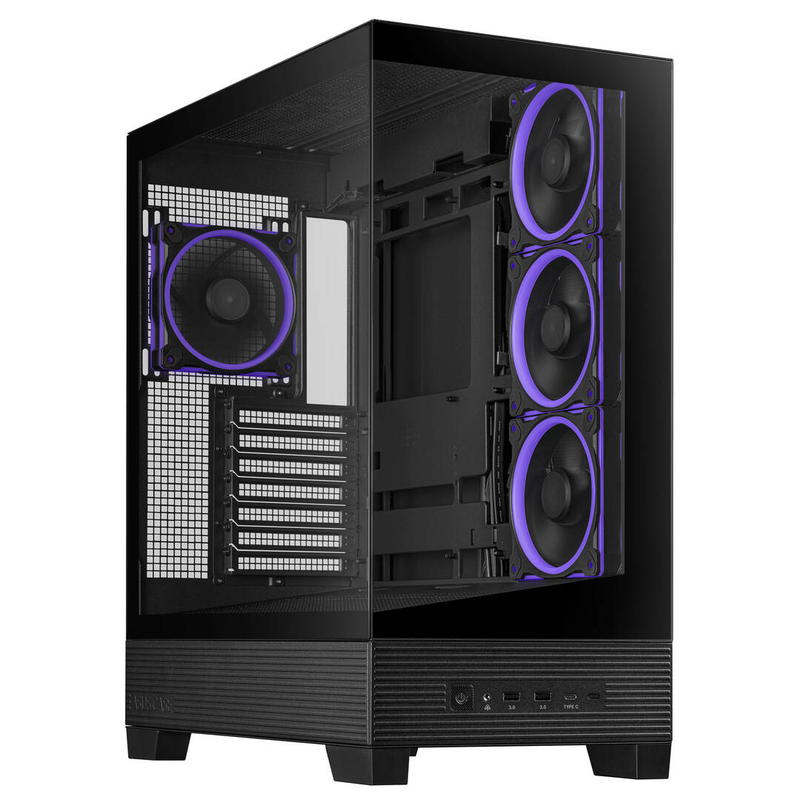 Asus a31 plus tg argb black atx mid-tower pc case panoramic tempered glass 4x 120mm argb fans btf-ready-null