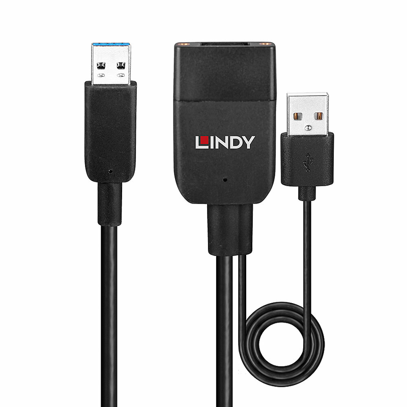 Lindy hybrid - USB extension cable - USB type a (m) to USB, USB type a - USB 3.2 Gen 2 - 35 m - black-null