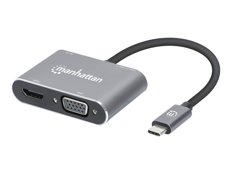 Manhattan USB-c to HDMI vga 4-in-1 docking converter 4k USB-a 87w pd space gray 130691-null