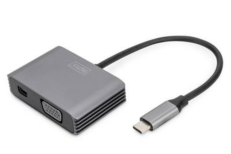 Digitus / adapter / 24 pin USB-c (m) to hd-15 (vga), mini displayport (f) / displayport 1.4 / 20 cm / 4k30hz support / space grey, , medium-null