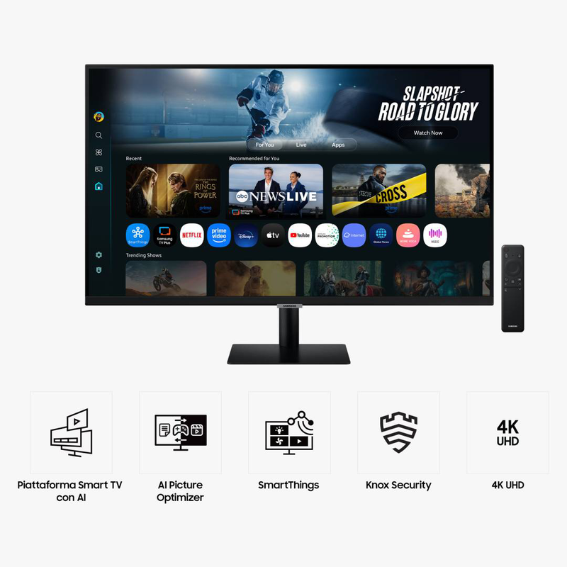 Samsung smart monitor m7 m70f ls32fm700uuxen 32" 4k uhd va tizen smart TV apps USB-c 65w Wi-Fi bluetooth hdr10 vision ai black-null