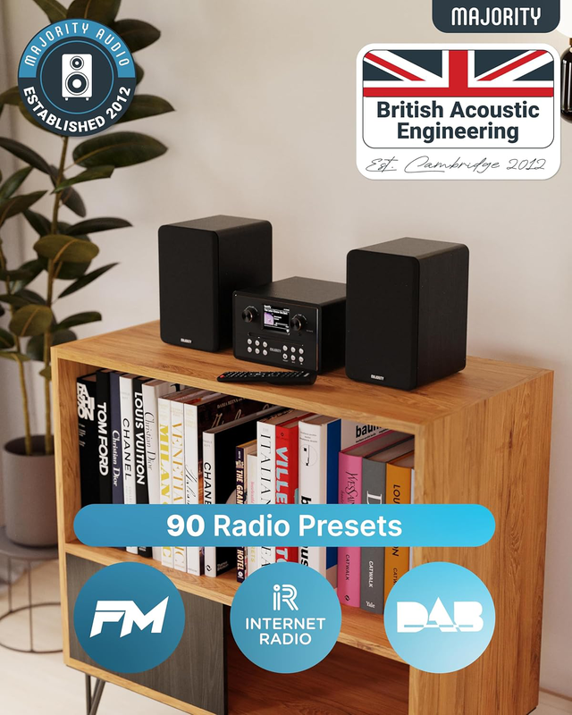 Majority mini hifi 2xspeakers cd/bt/USB/fm/iradio 60w homerton black, , medium-null