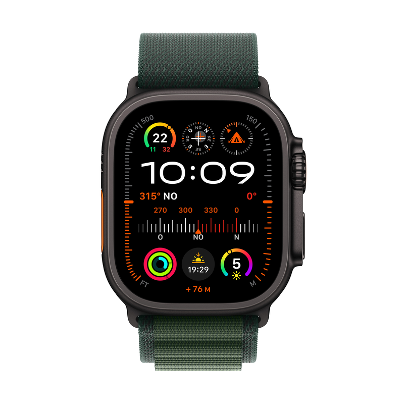 Apple watch ultra 2 lte 49mm black titanium case with green fluoroelastomer - l-null