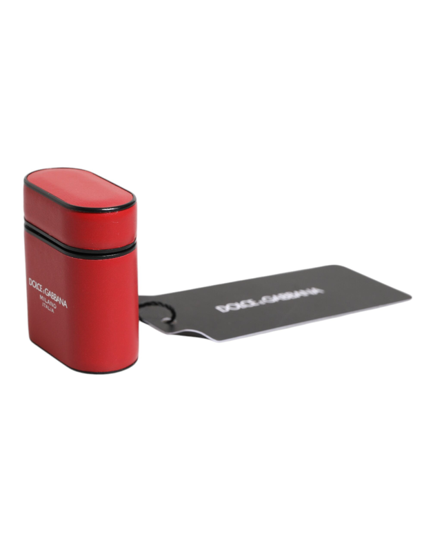 Red calfskin leather logo print flip holder AirPods case-null