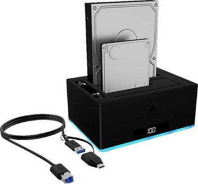 Icy box ib-127cl-u3 dual bay USB-c and USB-a docking clone station for 2.5 3.5 inch sata HDD SSD with rgb, , medium