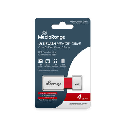 Mediarange USB flash drive, color edition, red, 4GB, , medium
