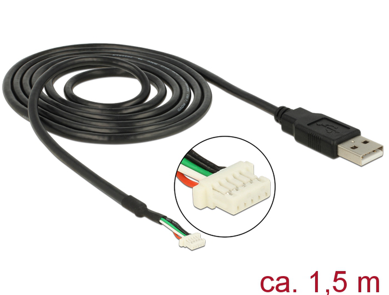 Delock camera plug v1.9 / USB internal to external adapter / 5 pin terminal block (p) to USB (m) / 1.5 m / black / for p/n: 96366, 96381-null