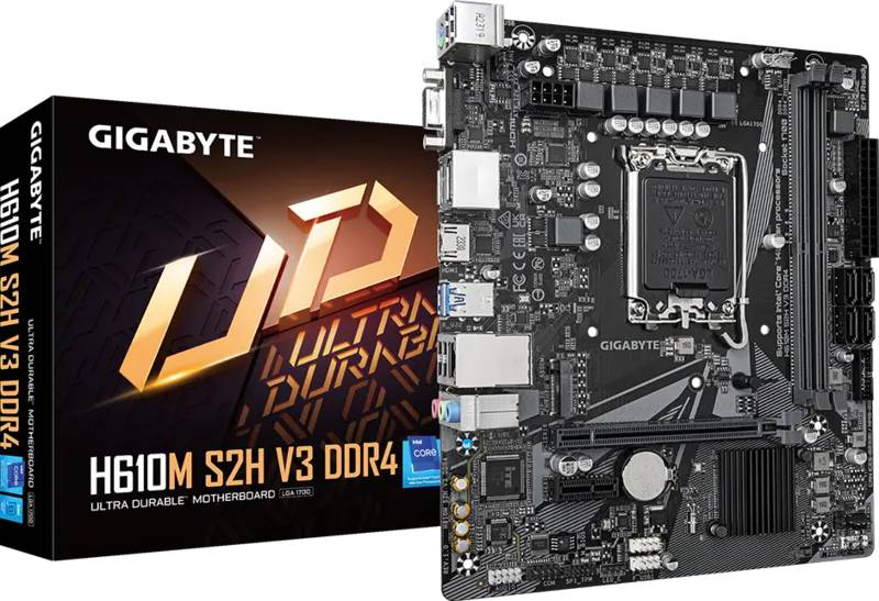 Gigabyte h610m s2h v3 ddr4 micro-atx motherboard lga 1700 intel h610 pcie 4.0 x16 m.2 dual dp HDMI vga gbe black-null