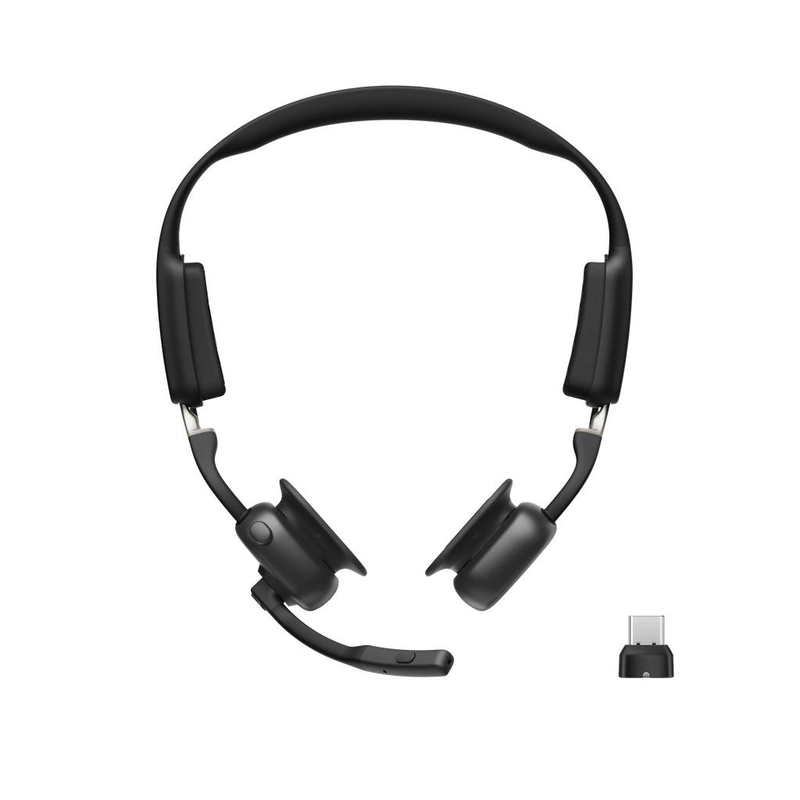 Shokz openmeet uc open-ear bone conduction wireless headset boom mic bluetooth USB-c adapter zoom certified black-null