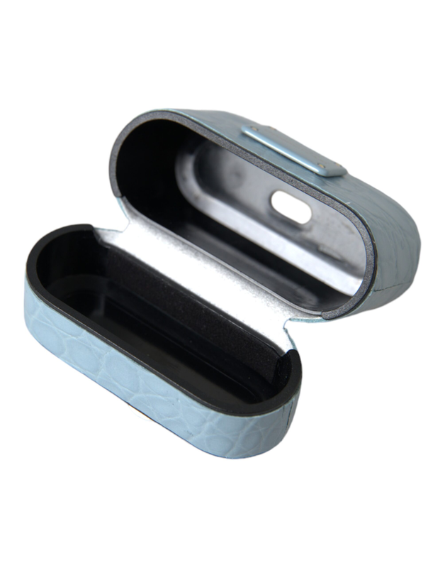 Light blue leather metal logo plaque AirPods case-null