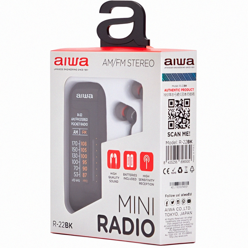 Portable pocket radio aiwa r-22bk - black, , medium-null