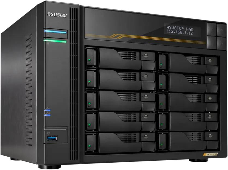 Asustor lockerstor 10 Gen3 as6810t 10-bay nas AMD ryzen v3c14 16GB ecc ddr5 quad m.2 nvme dual 10GBe diskless black-null